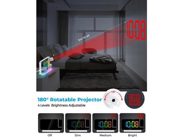 SZELAM Projection Alarm Clock,7.4' LED Mirror Digital Clocks Large Display,with 180° Rotatable Projector,RGB Night Light,USB C Port,Auto...