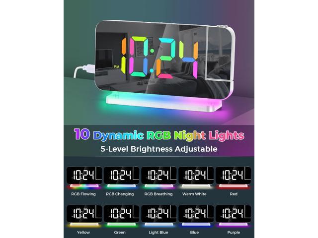 SZELAM Projection Alarm Clock,7.4' LED Mirror Digital Clocks Large Display,with 180° Rotatable Projector,RGB Night Light,USB C Port,Auto...