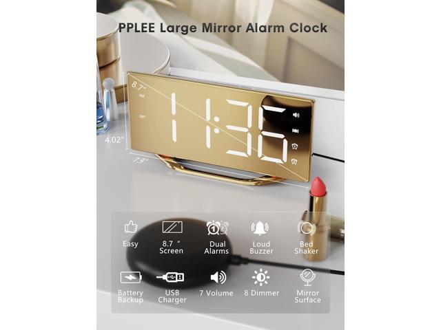 Loud Alarm Clock for Heavy Sleeper, 2 Alarms Big Display Clock with Bed Shaker for Hard of Hearing Deaf,Plug in Bedroom Mirror Clock,Phone...