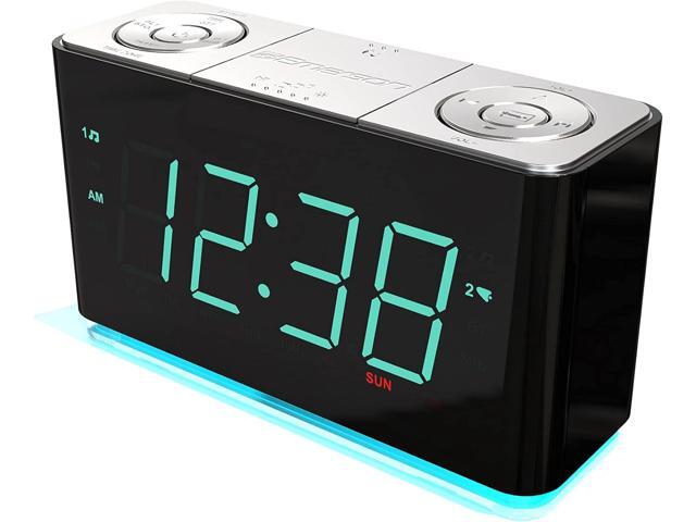 Emerson Smartset Alarm Clock Radio with Bluetooth Speaker with USB Port for iPhone/iPad/iPod/Android and Tablets, 1.4' Cyan LED Display and Night...