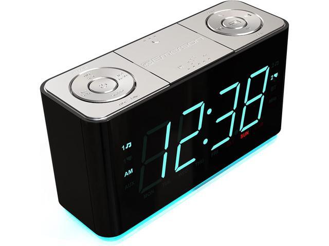 Emerson Smartset Alarm Clock Radio with Bluetooth Speaker with USB Port for iPhone/iPad/iPod/Android and Tablets, 1.4' Cyan LED Display and Night...