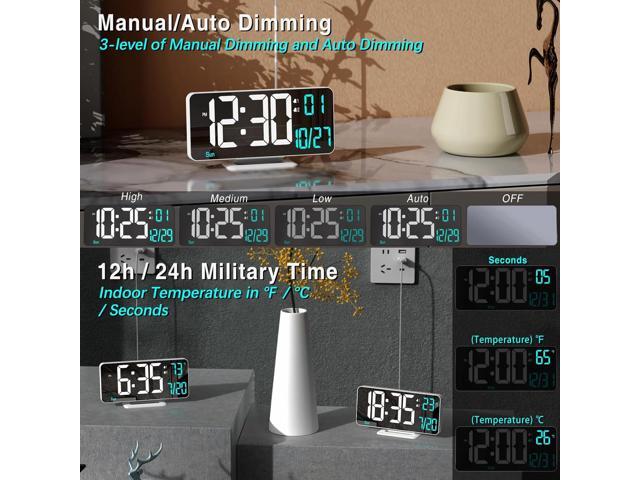 KOSUMOSU Digital LED Clocks for Bedrooms 6.7in White Alarm Clock, Dimming, 12/24h, Date, Day of Week,Temp,Desk Clock, LED Clock for Bedside,...