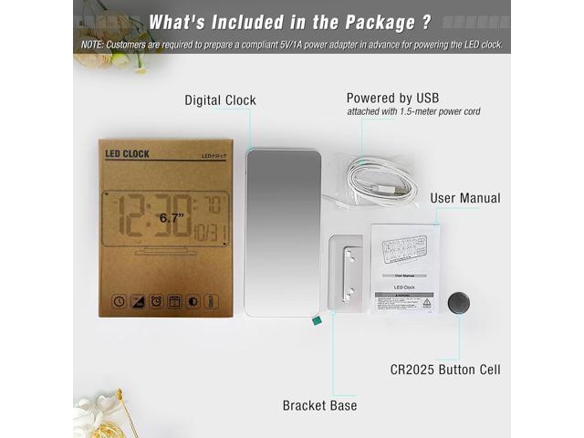 KOSUMOSU Digital LED Clocks for Bedrooms 6.7in White Alarm Clock, Dimming, 12/24h, Date, Day of Week,Temp,Desk Clock, LED Clock for Bedside,...