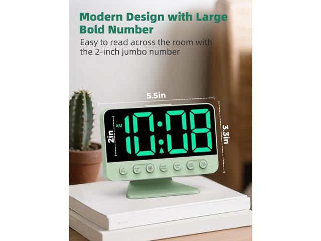 Digital Alarm Clocks for Bedrooms: Large Bold Number 5 Brightness Dimmer - Easy to Read Across The Room - 5 Alarm Sound 8 Night Light - Sage Green