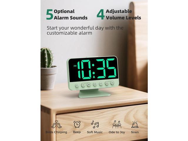 Digital Alarm Clocks for Bedrooms: Large Bold Number 5 Brightness Dimmer - Easy to Read Across The Room - 5 Alarm Sound 8 Night Light - Sage Green