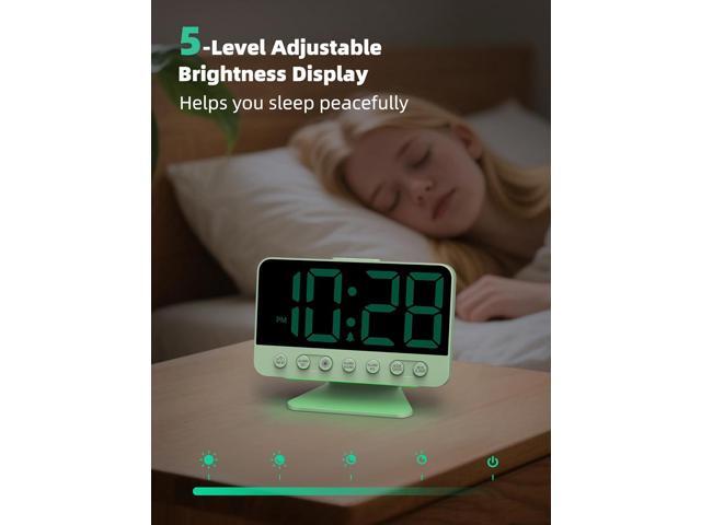 Digital Alarm Clocks for Bedrooms: Large Bold Number 5 Brightness Dimmer - Easy to Read Across The Room - 5 Alarm Sound 8 Night Light - Sage Green