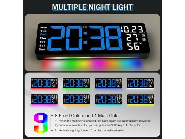 JoFomp 17.3' Large Digital Wall Clock, LED Digital Clock Large Display with Remote Control, Alarm Clock with Temp/DST/Dimmer/Humidity/Timer/Ambient...