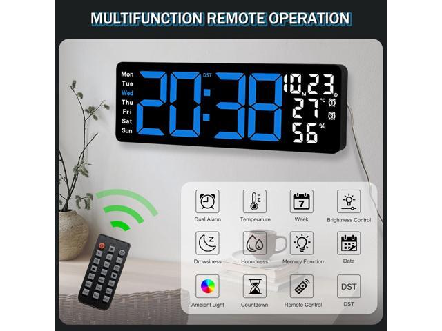 JoFomp 17.3' Large Digital Wall Clock, LED Digital Clock Large Display with Remote Control, Alarm Clock with Temp/DST/Dimmer/Humidity/Timer/Ambient...