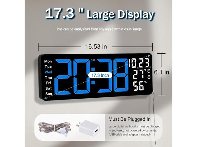 JoFomp 17.3' Large Digital Wall Clock, LED Digital Clock Large Display with Remote Control, Alarm Clock with Temp/DST/Dimmer/Humidity/Timer/Ambient...