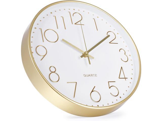 Wall Clock 12 Inch Non-Ticking Silent Modern Simple Style Round Decor Clock Gold Stereoscopic Dial Quartz Wall Clocks for Home/Office/School/Living...