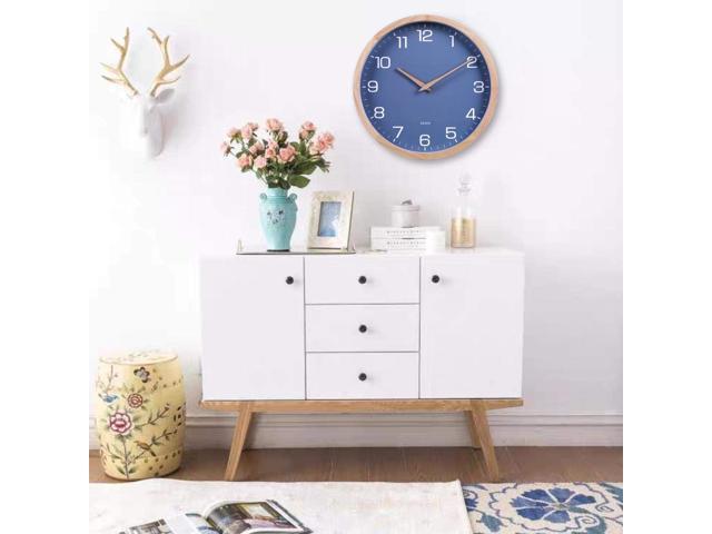 Kesin Wall Clock 12 Inch Silent Non Ticking Wood Wall Clocks Battery Operated - Wooden Blue Modern Simple Clock Decorative for Kitchen,Living...