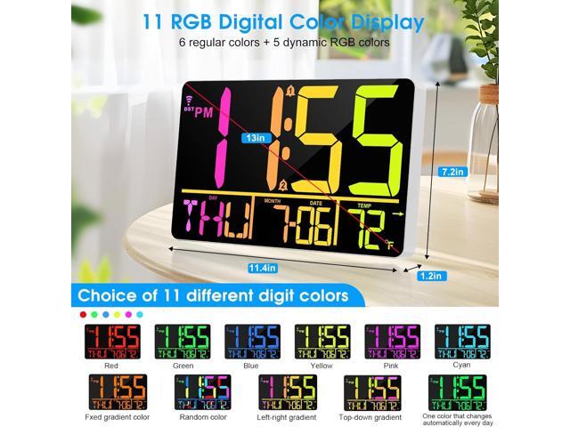 13' Bluetooth Auto Sync Wall Clock- Large Digital Alarm Clock with Remote, RGB Color Changing, 25 Ringtones, Adjustable Brightness, Auto DST, for...