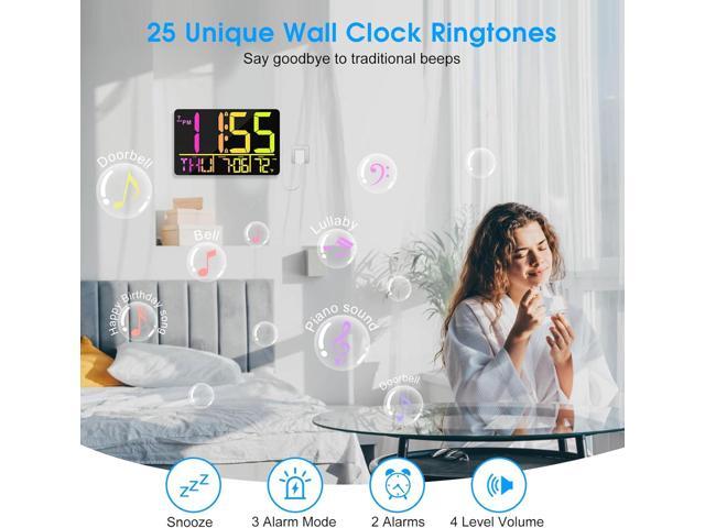 13' Bluetooth Auto Sync Wall Clock- Large Digital Alarm Clock with Remote, RGB Color Changing, 25 Ringtones, Adjustable Brightness, Auto DST, for...