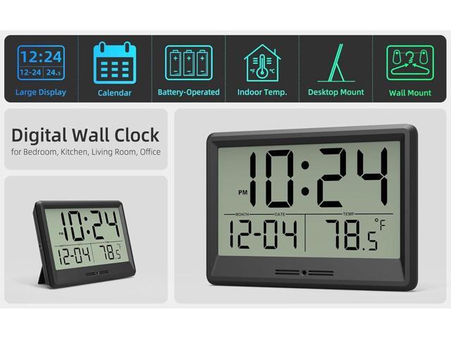 Digital Wall Clock Battery Operated, 8 Inch Small Wall Clock with Large Display, Temperature and Date Simple Desk Clock Silent Wall Mount...