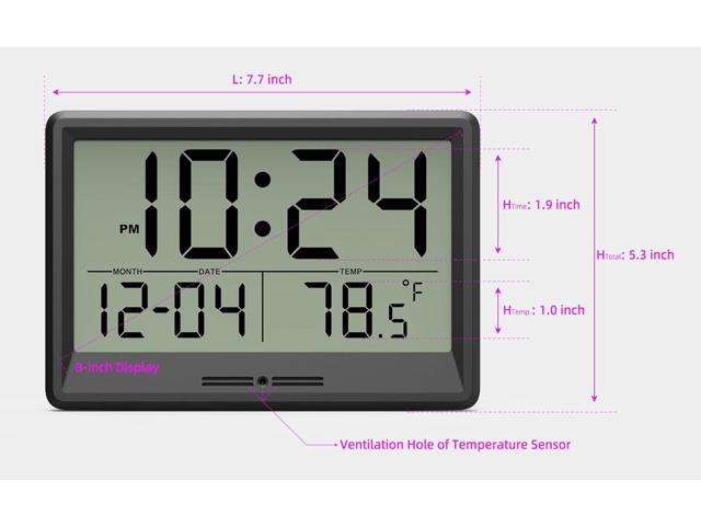 Digital Wall Clock Battery Operated, 8 Inch Small Wall Clock with Large Display, Temperature and Date Simple Desk Clock Silent Wall Mount...