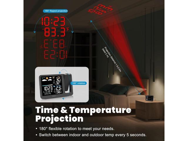 uzoli Projection Alarm Clock Weather Station, WWVB Atomic Projector Clock with Sensor, Adjustable Backlight, Indoor Outdoor Temperature Humidity,...