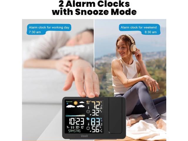 uzoli Projection Alarm Clock Weather Station, WWVB Atomic Projector Clock with Sensor, Adjustable Backlight, Indoor Outdoor Temperature Humidity,...