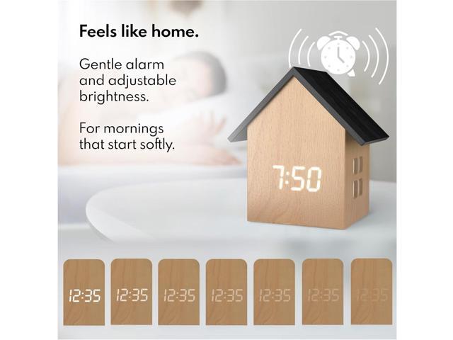 Driini Digital House-Shaped Alarm Clock with Temperature Display (Light Wood) Modern Aesthetic - Cute Cube Frame and White LED Dimmer - Perfect...