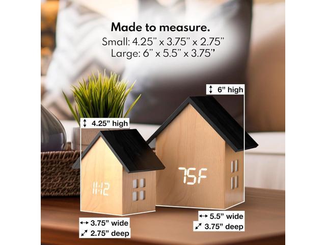 Driini Digital House-Shaped Alarm Clock with Temperature Display (Light Wood) Modern Aesthetic - Cute Cube Frame and White LED Dimmer - Perfect...