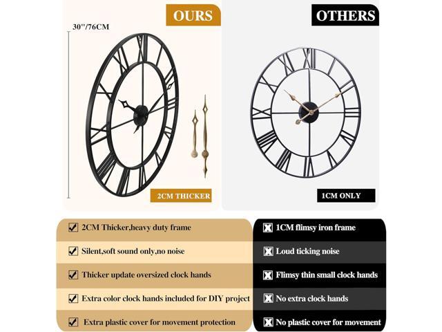 CLXEAST 30 Inch Large Wall Clock Modern, Oversized Roman Numeral Decorative Black Metal Wall Clock for Living Room Decor,House Warming Gifts New Home