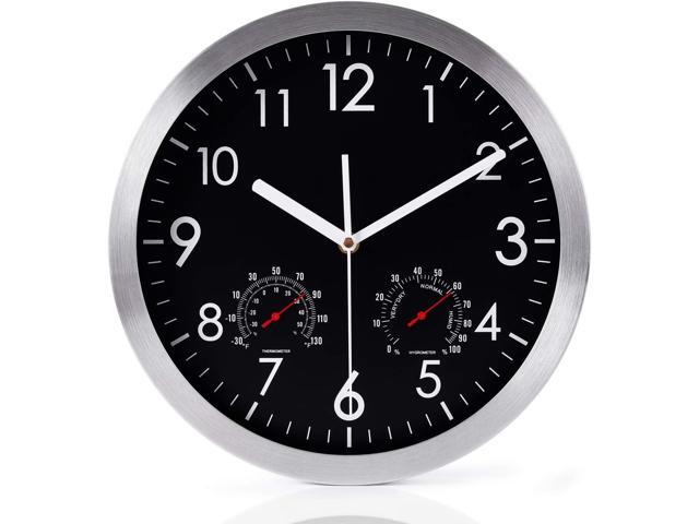 WOOPHEN 12 Inch Silent Non Ticking Wall Clock Sweep Movement Silver Aluminum Frame Glass Cover, for Office, Home, Bathroom, Kitchen, Bedroom,...