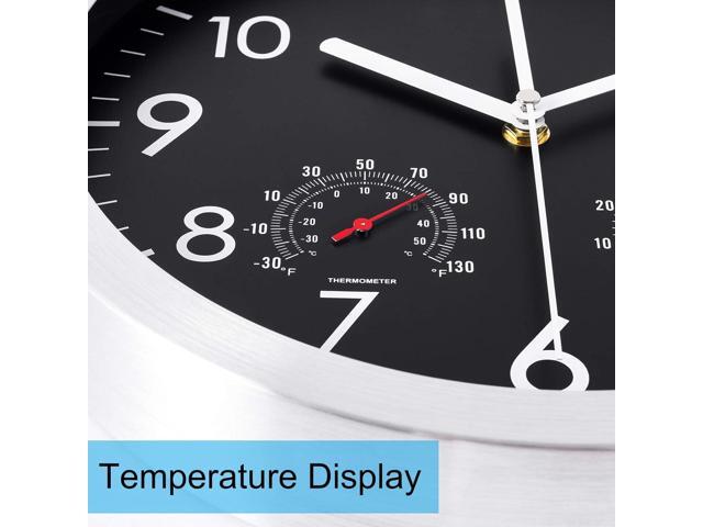 WOOPHEN 12 Inch Silent Non Ticking Wall Clock Sweep Movement Silver Aluminum Frame Glass Cover, for Office, Home, Bathroom, Kitchen, Bedroom,...