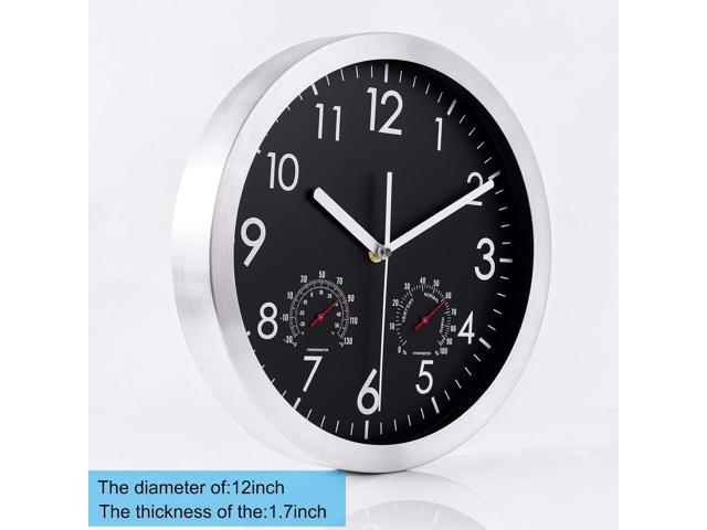 WOOPHEN 12 Inch Silent Non Ticking Wall Clock Sweep Movement Silver Aluminum Frame Glass Cover, for Office, Home, Bathroom, Kitchen, Bedroom,...