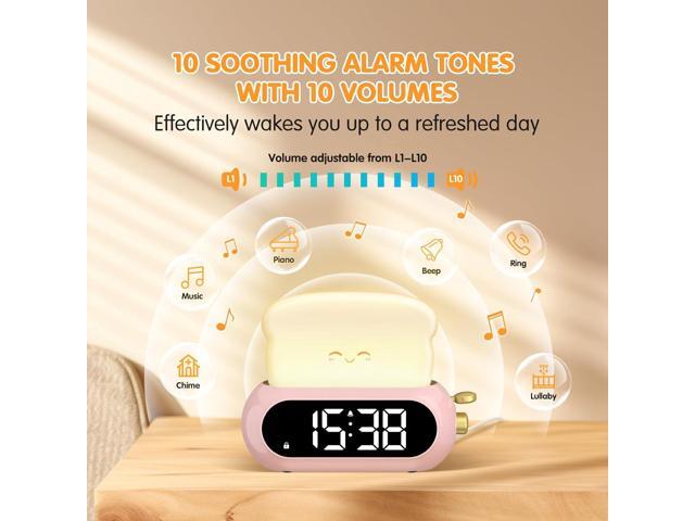 Cute Digital Clock for Bedrooms, Kids Alarm Clocks with Night Light Lamp, 10 Alarm Tones, Adjustable Brightness, Nap Timer, Snooze, Power-off...