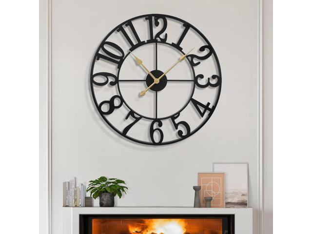 LEIKE Large Wall Clocks,Silent,Non Ticking,Battery Operated Small Vintage Round Modern Metal Wall Clock for Living Room,...