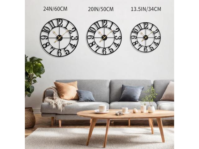 LEIKE Large Wall Clocks,Silent,Non Ticking,Battery Operated Small Vintage Round Modern Metal Wall Clock for Living Room,...