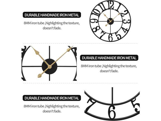 LEIKE Large Wall Clocks,Silent,Non Ticking,Battery Operated Small Vintage Round Modern Metal Wall Clock for Living Room,...