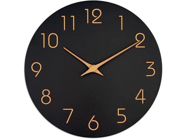 Mosewa 12 Inch Black Wall Clock Battery Operated Silent Non Ticking Modern Simple Minimalist Decorative for Kitchen Bedroom Home Office Bathroom...
