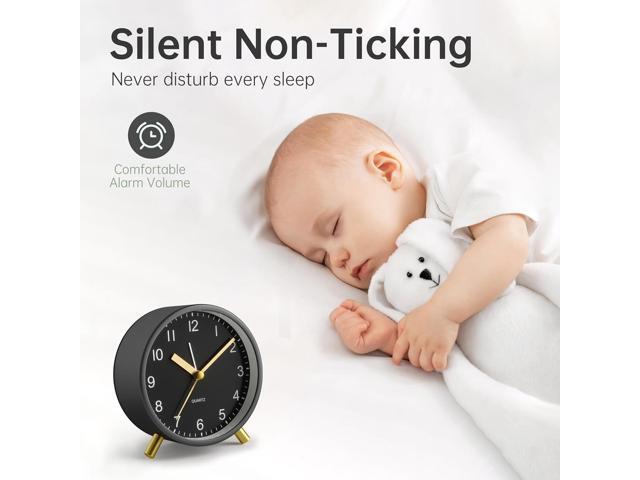 Analog Alarm Clock, 4 inch Super Silent Non Ticking Small Clock with Night Light, Battery Operated, Simple Design, easy setting for Office,...