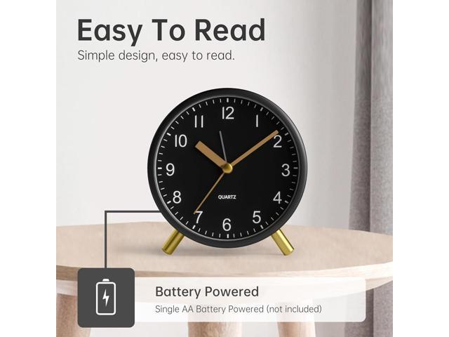 Analog Alarm Clock, 4 inch Super Silent Non Ticking Small Clock with Night Light, Battery Operated, Simple Design, easy setting for Office,...