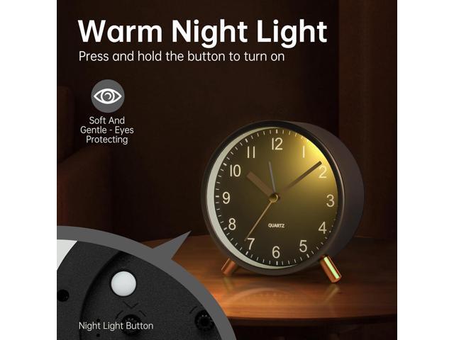 Analog Alarm Clock, 4 inch Super Silent Non Ticking Small Clock with Night Light, Battery Operated, Simple Design, easy setting for Office,...