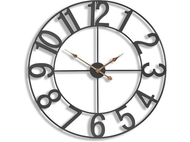 Sorbus 32-Inch Large Wall Clock Decorative Black Metal Clock with Gold Hands Silent, Battery Operated, Modern Wall Decor for Living Room,...