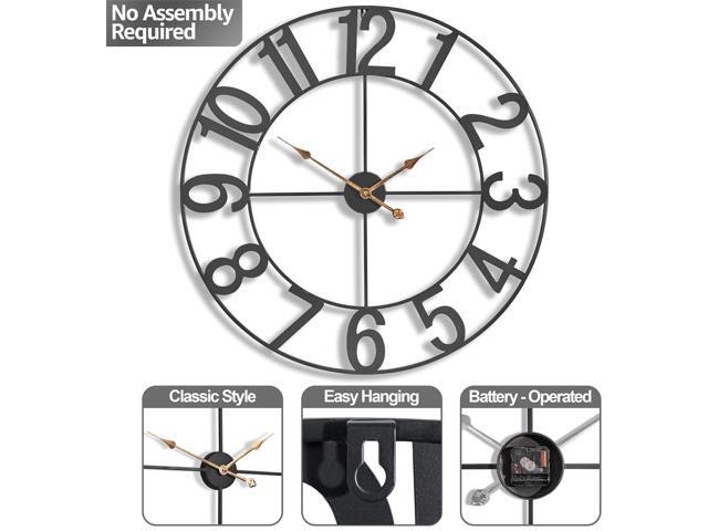 Sorbus 32-Inch Large Wall Clock Decorative Black Metal Clock with Gold Hands Silent, Battery Operated, Modern Wall Decor for Living Room,...