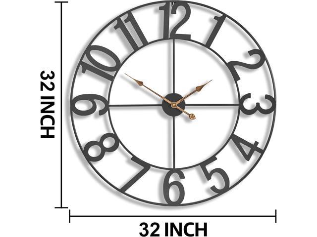 Sorbus 32-Inch Large Wall Clock Decorative Black Metal Clock with Gold Hands Silent, Battery Operated, Modern Wall Decor for Living Room,...