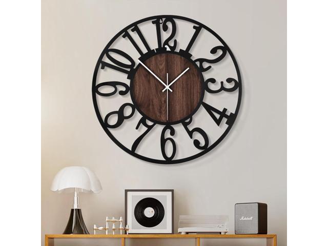 1st owned Large Wall Clock for Living Room Decor- 20' Decorative Antique Silent Non Ticking,Battery Operated,Black Metal,Wood Clocks for...