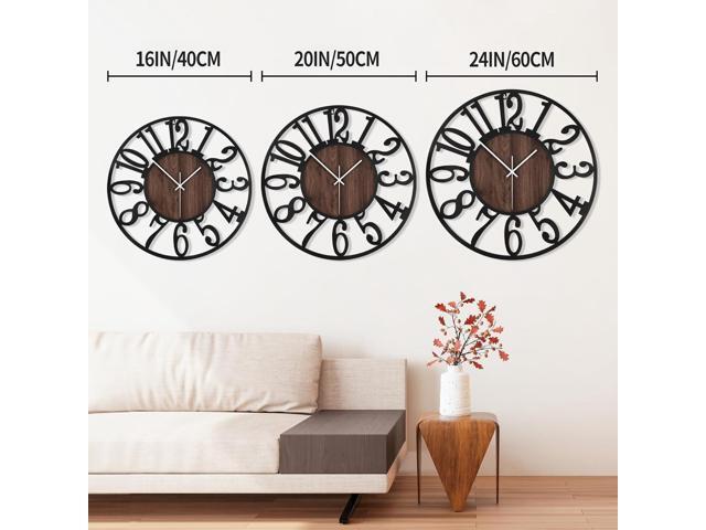 1st owned Large Wall Clock for Living Room Decor- 20' Decorative Antique Silent Non Ticking,Battery Operated,Black Metal,Wood Clocks for...