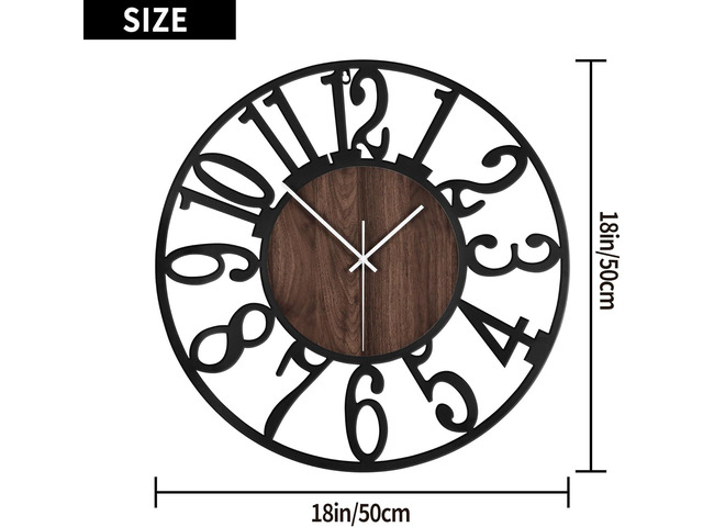 1st owned Large Wall Clock for Living Room Decor- 20' Decorative Antique Silent Non Ticking,Battery Operated,Black Metal,Wood Clocks for...