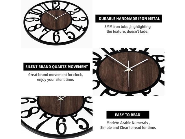 1st owned Large Wall Clock for Living Room Decor- 20' Decorative Antique Silent Non Ticking,Battery Operated,Black Metal,Wood Clocks for...