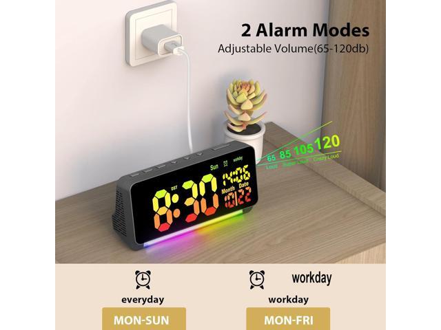 Samshow 120db Super Loud Alarm Clock Heavy Sleepers Adults, Loud Alarm Clock Bluetooth Sync Time,15 Wake Up Sounds, 7 Color Night Light, Dynamic...