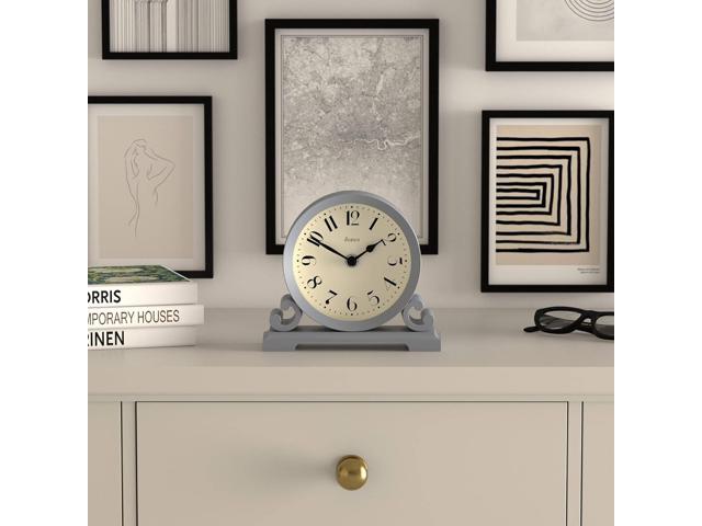 JONES CLOCKS Saloon Mantel Clock Traditional Double Scroll Design French Navy Contemporary Classic Style for Desk, Table, Shelf or Bedside