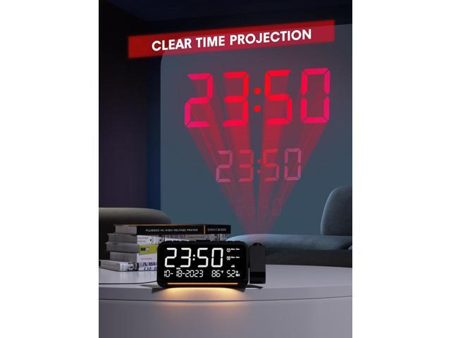 Projection Alarm Clock for Bedroom, Digital Clock with Projection on Ceiling with Night Light, Date, Temperature, Humidity, Type-C USB Charger,...