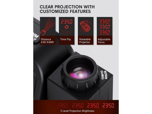 Projection Alarm Clock for Bedroom, Digital Clock with Projection on Ceiling with Night Light, Date, Temperature, Humidity, Type-C USB Charger,...