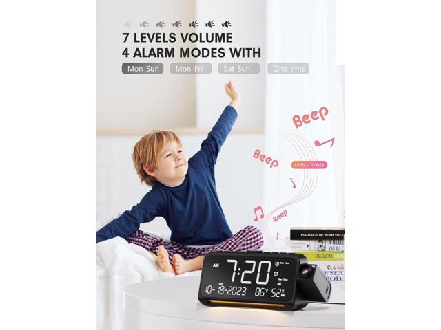 Projection Alarm Clock for Bedroom, Digital Clock with Projection on Ceiling with Night Light, Date, Temperature, Humidity, Type-C USB Charger,...