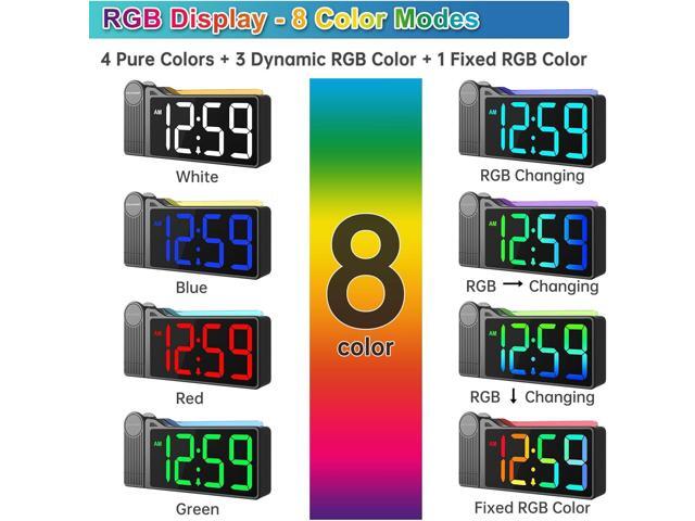 Peakeep Projection Alarm Clock for Bedroom Ceiling, Loud for Heavy Sleepers, RGB Nightlight, Multi-Color Large Display 5 Brightness Dimmer, Plug in...