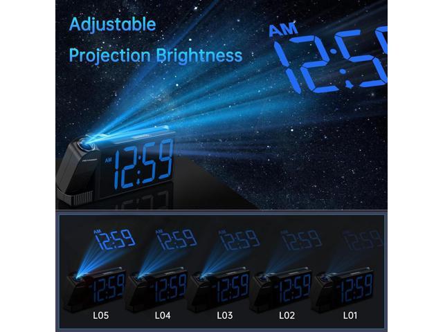 Peakeep Projection Alarm Clock for Bedroom Ceiling, Loud for Heavy Sleepers, RGB Nightlight, Multi-Color Large Display 5 Brightness Dimmer, Plug in...