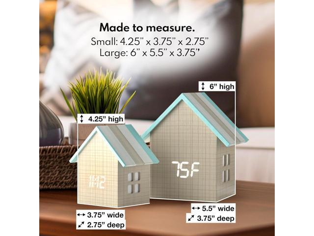 Driini Digital House Shaped Alarm Clock with Temperature Display (Stripe Wood) Modern Aesthetic - Cute Cube Frame and White LED Dimmer - Perfect...